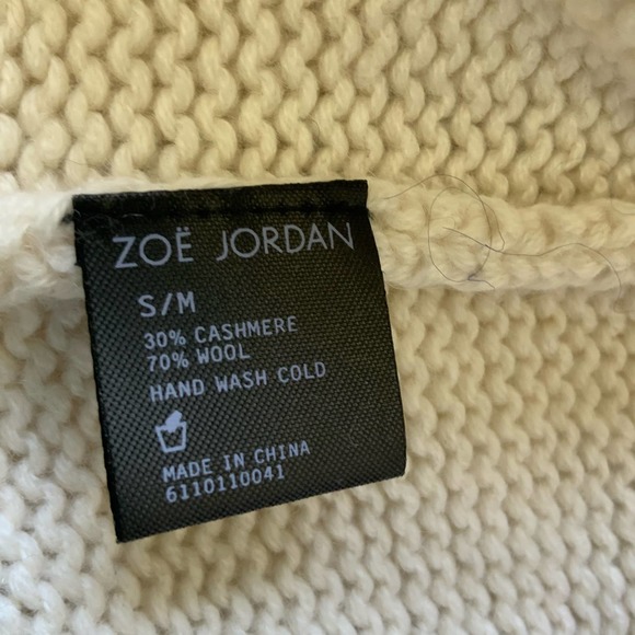 Zoe Jordan Cream Cashmere Wool Blend Crew Neck Cable Knit Design Arms sz S/M - Picture 8 of 8